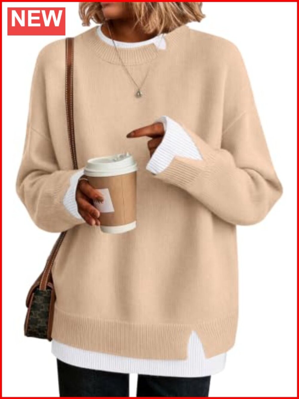 Womens Oversized Layered Color Block Pullover Sweater Loose Knit Teacher Outfit